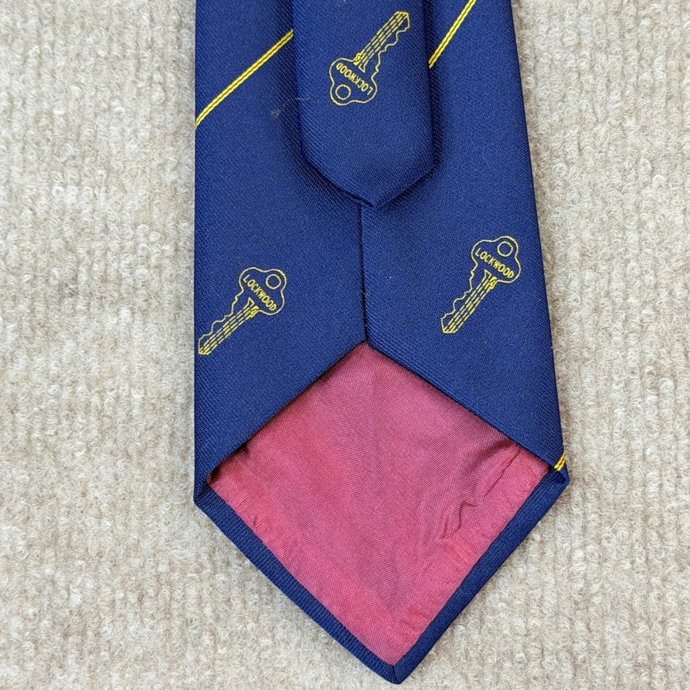 Tee Dee Navy Blue Yellow Stripe Key Pattern Neck Tie Woven Australia Specialists - Picture 8 of 10